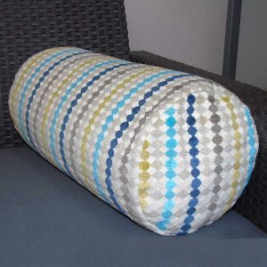 Blue multi fabric streamer effect pattern cylinder bolster cushion