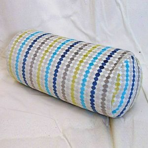 blue multi fabric streamer effect pattern cylinder bolster cushion