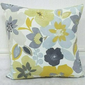 grey yellow flower pattern scatter cushion design