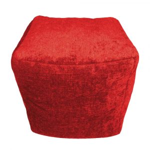 red chenille cube footstool pouffe