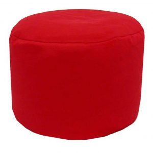 red cotton drill round footstool pouffe