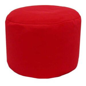 red cotton drill round footstool pouffe