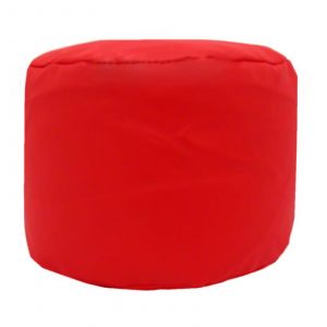 red faux leather large round pouffe